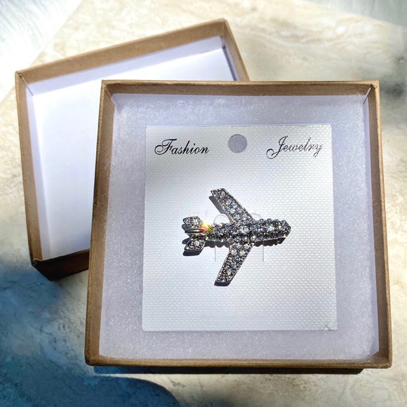 Rhinestone Encrusted Airplane Pin - Picture 3 of 3